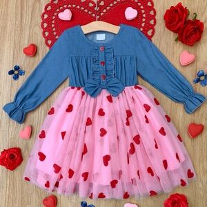 Adorable Pink and Blue Heart Dress for Kids